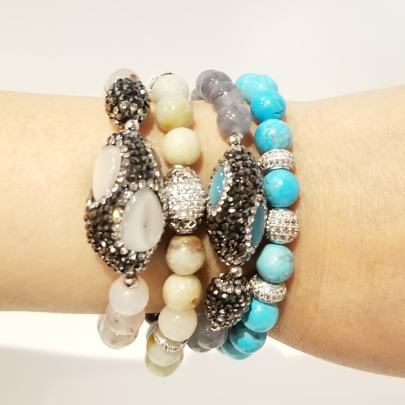 NEW Natural Stone White Cat Eye Stretch Bracelet - Picture 6 of 6